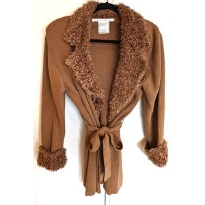 Max Studio Brown Sweater with Faux Fur Trim